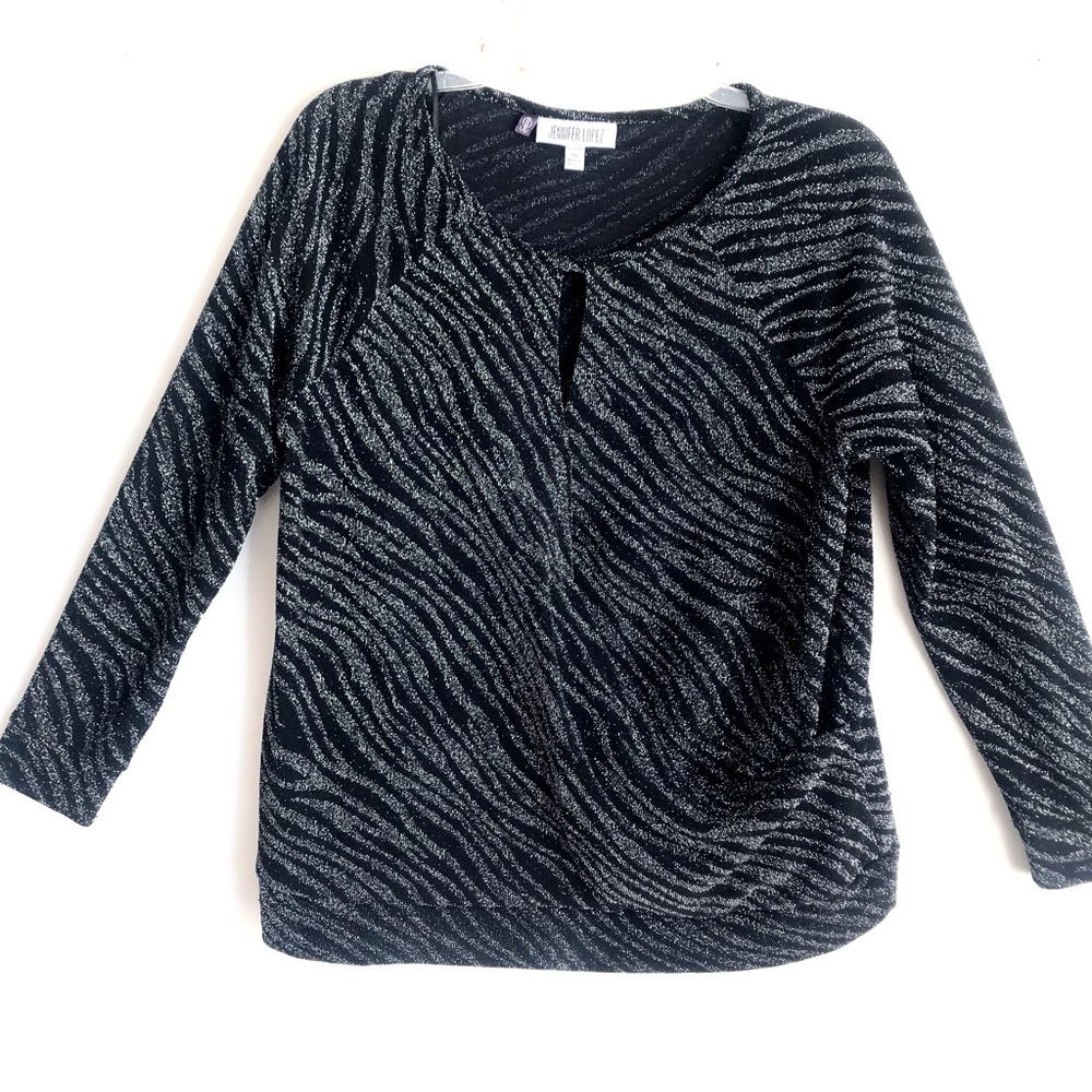 Jennifer Lopez Faux Wrap Metallic Blouse